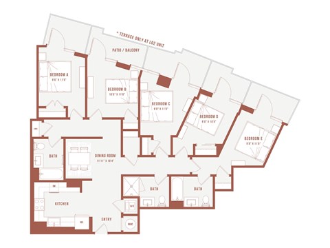 Floor plan for 5 beds, 3 baths, 279 sqft